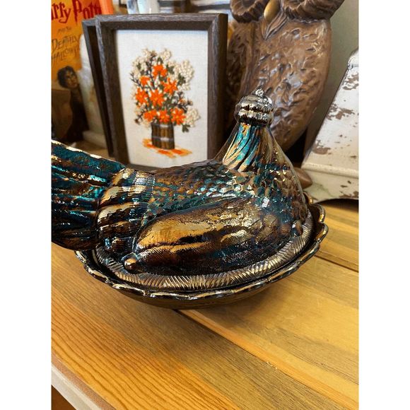 Vintage Fenton 8" Amethyst Carnival Glass Hen On Nest 5182CN - Picture 4 of 7